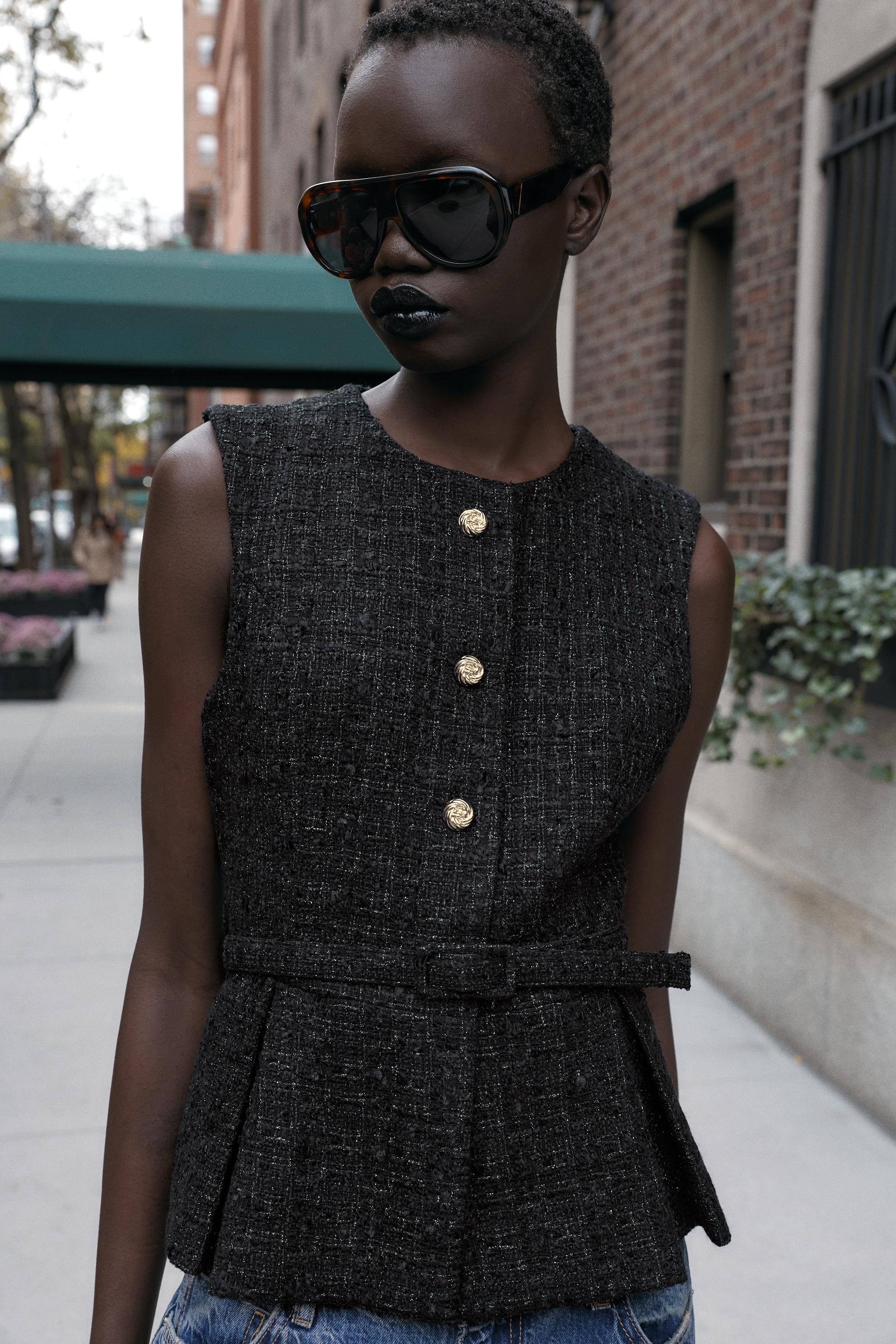 METALLIC THREAD BELTED TEXTURED VEST